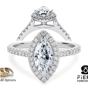 4 Prong Cathedral Set Halo Wedding Ring, Stunning 0.5/ 1/ 1.3 Carat Marquise Cut Designer Bridal Ring, Surprise Birthday Gift For Girlfriend