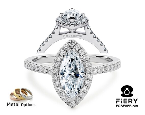Marquise Cut Halo Ring: 4 Prong Cathedral Set Hidden Halo Anniversary Ring, 0.5/1/1.3 Carat Moissanite Wedding Ring, Delicate Bridal Jewelry