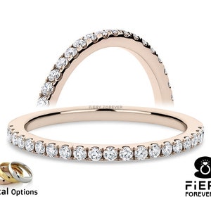 Delicate Round Brilliant Cut Colorless Moissanite Anniversary Ring, Simple Half Eternity Stackable Matching Wedding Band For Bridal Set Ring