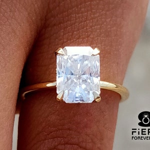 1.75/ 2.5/ 3.5 Carat Radiant Cut Colorless Moissanite Engagement Ring, 4 Claw Prong Hidden Halo Designer Wedding Ring, Surprise Gift For Her