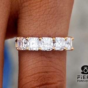 Five Stone Designer Wedding Band, Outstanding 2 TCW Asscher Cut Moissanite Matching Band For Engagement Ring, 5th Anniversary Gift For Wife