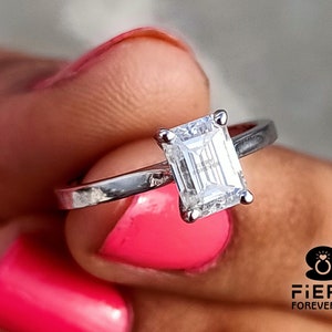Wonderful 1 / 1.5 / 2 Carat Emerald Cut Moissanite Wedding Ring, Classic 4 Prong Cathedral Set Solitaire Ring For Bridal Set, Best Ring Gift