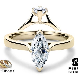 Superb 1/ 1.30/ 1.65 Carat Marquise Cut Moissanite Anniversary Ring, 4 Prong Solitaire Ring For Engagement, Memorial Day Gift For Girlfriend
