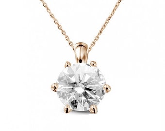 8.5 MM Old European / Round Brilliant Diamond Cut Full White Moissanite Solitaire Pendant in 10K/14K/18K, Solid White/Yellow/Rose Gold