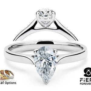 Fabulous 1.5/ 2/ 2.5 Carat Pear Cut Moissanite Engagement Ring, Cathedral Set Classic Solitaire Ring for Fiancée, Gorgeous Ring Gift For Her