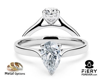 Pear Cut Engagement Ring: 14K Gold Cathedral Set Solitaire Ring, 1.40/ 2/ 2.60 Carat Moissanite Engagement Ring, Gorgeous Ring Gift For Her
