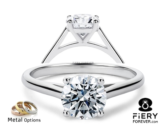 4 Prong Cathedral Set Solitaire Ring: Sparky 1/1.40/2 Carat Colorless Round Cut Moissanite Wedding Ring, Birthday Gift, Ring For Special One