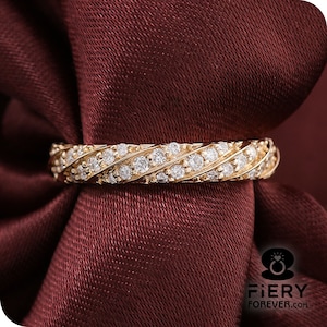 Twisted Style Proposal Band, Art Deco 3/4 Eternity Stackable Matching Wedding Band, Beautiful Round Brilliant Cut Moissanite Engagement Ring
