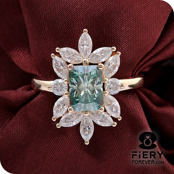 Elegant Cluster Set Wedding Ring, Light Green Radiant Cut Ring, Sparky 1.75/ 2.50/ 3 Carat Moissanite Anniversary Gift Ring, Christmas Gift