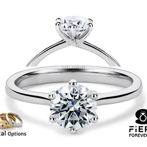 Simply Solitaire Bridal Ring, Colorless 1/ 1.5/ 2 Carat Round Cut Moissanite 6 Prong 14k Solid Gold Engagement Ring, Christmas Gift For Wife