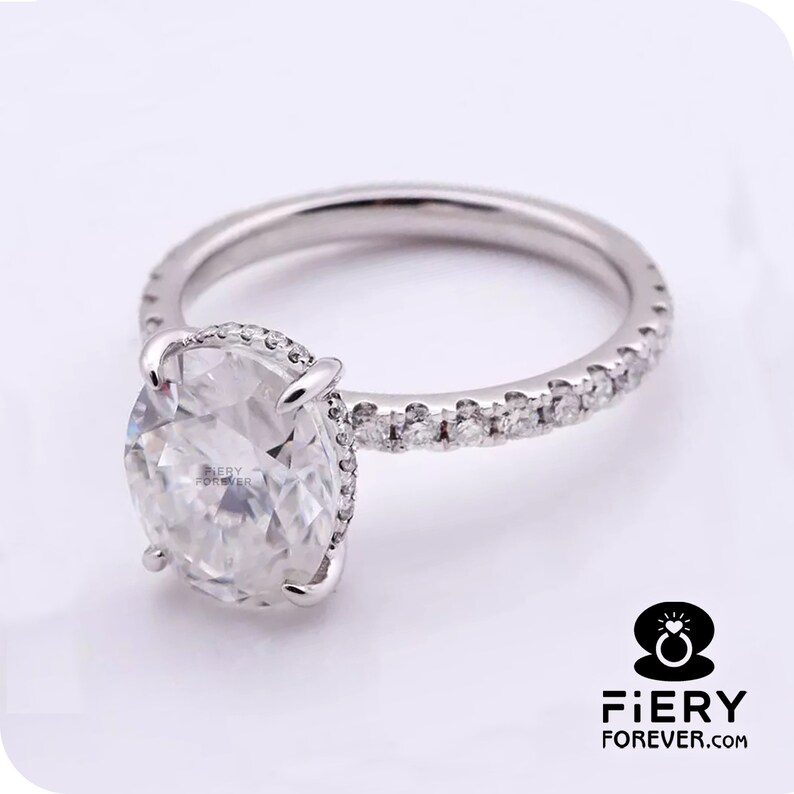 Fiery 2/ 2.75/ 4 Carat Oval Cut Moissanite Engagement Ring, 4 Prong Basket Set Hidden Halo Wedding Ring, Valentine's Day Gift For Girlfriend imagen 8