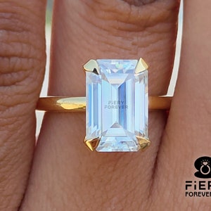 Handmade Custom Moissanite Ring, 2.75/ 3/ 4 Carat Step Elongated Emerald Cut Engagement Ring, 4 Prong Wedding Promise Ring, Gift For Mother