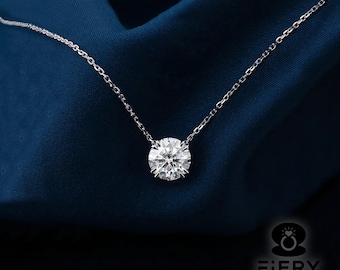 Moissanite Solitaire Pendant: 0.8/1.2/2.5 Carat Round Cut Cable Chain Necklace, Double Prong Set Wedding Pendant, Daily Wear Pendant For Her