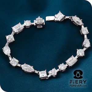 Antique Mixed Shape Tennis Bracelet, Alternative Fancy Cut Moissanite Open Box Lock Engagement Bracelet, Valentine&#39;s Day Gift For Girlfriend
