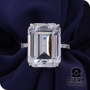 Big Size 15/ 19/ 24 Carat Emerald Cut Moissanite Engagement Ring, Four Claw Prong Set Hidden Halo Wedding Ring, Handmade Customized Jewelry