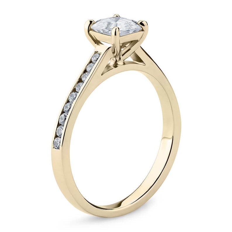 Solid WhiteYellowRose Gold Channel Set Accents Ring For Engagement Lovely 6 x 6 MM 1 Carat Asscher Cut Full White Moissanite 10K14K18K