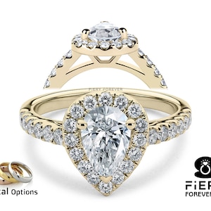 Halo Cathedral Set Half Eternity Wedding Ring, Pretty 1/1.50/2 Carat Pear Cut Moissanite Tear Drop Engagement Ring, Valentine's Gift For Her