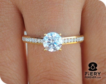 Unique Channel Set Accents Half Eternity Designer Promise Ring, Vintage 1/ 1.4/ 2 Carat Round Brilliant Cut Moissanite Anniversary Gift Ring