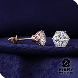 Solitaire Earrings, 1.50/ 2.30/ 3.50 TCW Round Cut Moissanite Anniversary Earrings, Six Prong Tulip Basket Set Push Back Style Stud Earrings