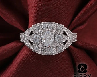 Delicate Oval Cut Moissanite Engagement Ring, Art Deco Milgrain Set Filigree Design Wedding Ring, Prettiest Proposal Ring, Mother's Day Gift