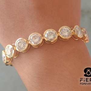 Antique Full Bezel Set Designer Bracelet, Dainty Round Brilliant Cut Moissanite Open Box Clasp Wedding Gift Bracelet, Christmas Gift For Her