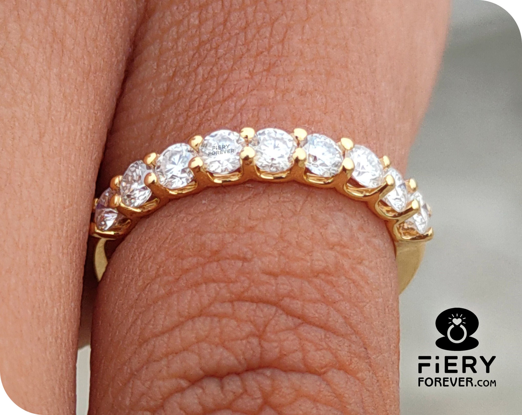 2.50 MM Round Brilliant Cut Moissanite Matching Wedding Band, 9 Stone Shared U Prong Half Eternity Stackable Band, Comfort Fit Band For Her