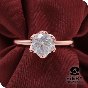Simple Solitaire Ring, Unique 1.15/ 1.75/ 2.50 Carat Round Cut Moissanite Engagement Ring, Tulip Basket Set Designer Wedding Ring For Bride