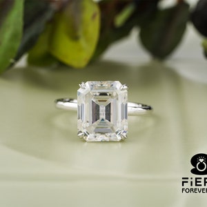 Comfort Fit 2.25/3.25/4.50 Carat Emerald Cut Colorless Moissanite Engagement Ring, Hidden Halo Designer Wedding Ring, Valentine Gift For Her