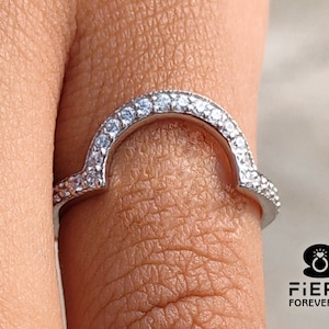 Designer Curved Matching Band, Lovely Round Brilliant Cut Moissanite Comfort Fit Wedding Band For Women, Stackable Band For Graduation Gift