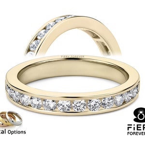 Half Eternity Channel Set Anniversary Ring, Colorless Round Brilliant Cut Moissanite Matching Band For Wedding Ring, Best Ring Gift For Wife