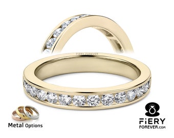 Delicate Round Cut Moissanite Half Eternity Band: Channel Set Wedding Band, Matching Stacking Band For Bridal Ring, Prefect Anniversary Gift