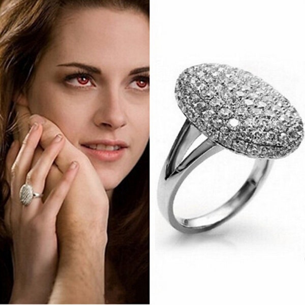 Twilight Bella Celebrity Engagement Ring: Full White D Color Round Brilliant Cut Moissanite in 10K/14K/18K Solid Yellow/White/Rose Gold