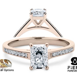 Antique 1.25/1.75/2.50 Carat Radiant Cut Moissanite Channel Set Anniversary Ring, 4 Rounded Prong Cathedral Set Ring, Surprise Birthday Gift