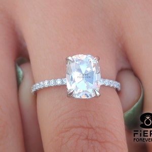 Classic 1.5/ 2.25/ 3.25 Carat Old Mine Cushion Cut Moissanite Anniversary Gift Ring, Antique Hidden Halo With Accent Bridal Ring For Wedding