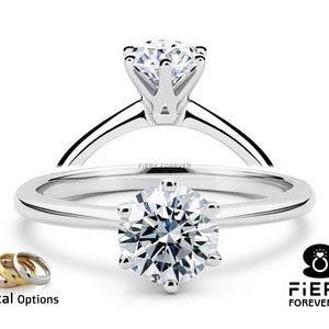 Classic 6 Prong Basket Set Solitaire Ring, Beautiful 1 / 1.5 / 2 Carat Round Cut Moissanite Anniversary Ring, Valentine's Gift Ring For Her