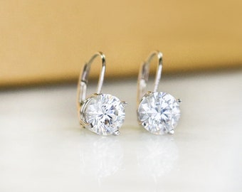 Lovely 2 TCW Round Cut Full White Moissanite 10K/14K/18K, Solid White/Yellow/Rose Gold Drop Earring For Engagement,Wedding,Gift