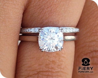 2Ct Cushion Cut Wedding Set in White Gold, Channel Set Moissanite Bridal Set, Moissanite Cushion Cut Bridal Set, Wedding Set For Gift