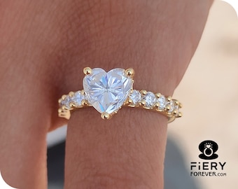 Vintage 3 Prong Hidden Halo Designer Ring, Stunning 1.15/ 1.70/ 2.50 Carat Heart Cut Moissanite Anniversary Ring, Perfect Ring For Proposal
