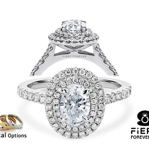4 Claw Prong Set Double Halo Designer Bridal Ring, Fabulous 1/ 1.50/ 2 Carat Oval Cut Moissanite Engagement Ring, Party Wear Jewelry For Her