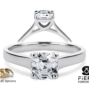 Elegant 1.15/ 1.80/ 2.25 Carat Asscher Cut Moissanite Wedding Anniversary Ring, Classic Crossway Solitaire Ring, Birthday Gift For Daughter