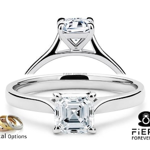 Simply Solitaire 4 Prong Cathedral Set Ring, Dainty 1.15/ 1.80/ 2.25 Carat Asscher Cut Moissanite Ring, Exclusive Collection Of Women&#39;s Ring