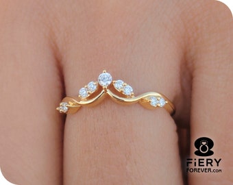 Art Deco Cluster Set Curved Matching Band, Round Brilliant Cut Moissanite Designer Comfort Fit Band For Wedding Ring For Bride, Ring For Her