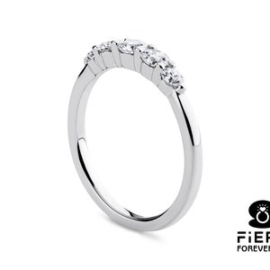 5 Stone Stackable Comfort Fit Band, Sparky Round Cut Colorless Moissanite Engagement Band, 5th Anniversary Gift Ring, Christmas Gift For Her image 3
