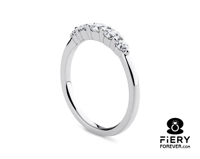 5 Stone Stackable Comfort Fit Band, Sparky Round Cut Colorless Moissanite Engagement Band, 5th Anniversary Gift Ring, Christmas Gift For Her image 3