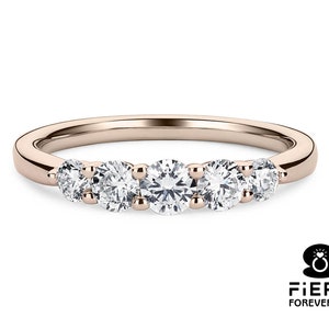 5 Stone Stackable Comfort Fit Band, Sparky Round Cut Colorless Moissanite Engagement Band, 5th Anniversary Gift Ring, Christmas Gift For Her image 6