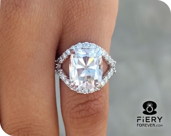 Antique Moissanite Ring, 7.00 TCW Old Mine Cushion Cut Colorless Moissanite Engagement Ring, Antique Moissanite Ring For Women, Vintage Ring