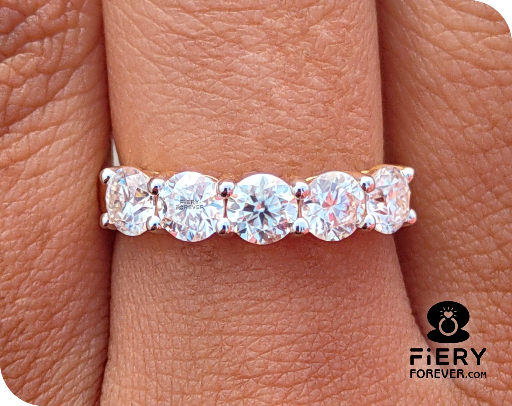 5 Stone Ring, Fiery Round Brilliant Cut Colorless Moissanite Engagement Ring For Her, Unique Shared Prong Solid Gold Ring, Mother's Day Gift