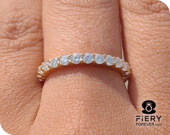 Classic Comfort Fit Full Eternity Stacking Ring, Wonderful Round Brilliant Cut Moissanite Minimalist Band, Matching Band For Bridal Set Ring