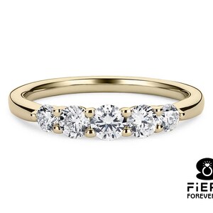 5 Stone Stackable Comfort Fit Band, Sparky Round Cut Colorless Moissanite Engagement Band, 5th Anniversary Gift Ring, Christmas Gift For Her image 4