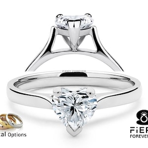 3 Prong Cathedral Set Classic Solitaire Ring, Colorless 1.15/ 1.70/ 2.50 Carat Heart Cut Moissanite Engagement Ring, Valentine Gift For Her